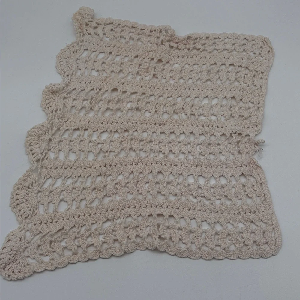 Lot of 2 Handmade Crochet Lace Knit Square Star Doilies Cream White